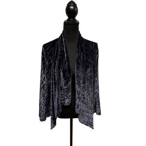 ECOTE S Navy Burnout Velvet Open Front Jacket Holiday Party Layer